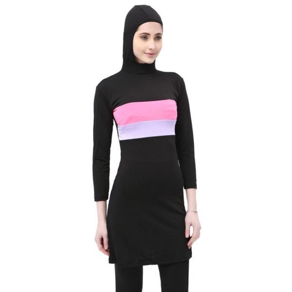 

women long sleeve beachwear for muslim contrast color hooded arab hijab islamic swim surf wear burkinis suit swimsuit plus size
