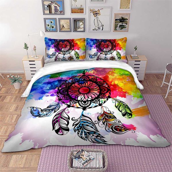 

dropship dreamcatcher featherbedding set 3d print duvet cover pillowcases twin full  king size bedclothes 3pcs home textile