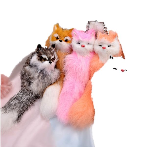 

fashion kawaii cartoon cute pom pom plush animal keychain car accessories women bag charms toys dolls key chains ring holder, Silver