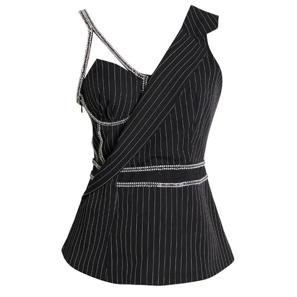 

women's vests women waistcoat asymmetrical spring autumn stripe diamonds weskit high street, Black;white