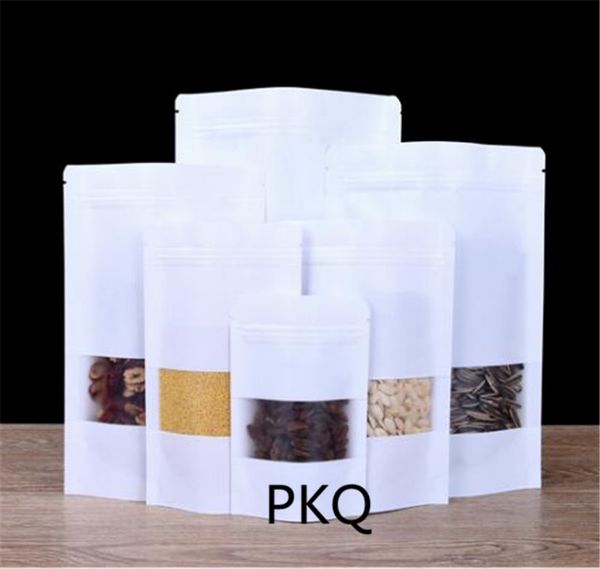 

5шт / комплект белого подарков kraft paper bag закусочного мешок упаковка розничной крафт бумага конфеты упаковка мешки с окном