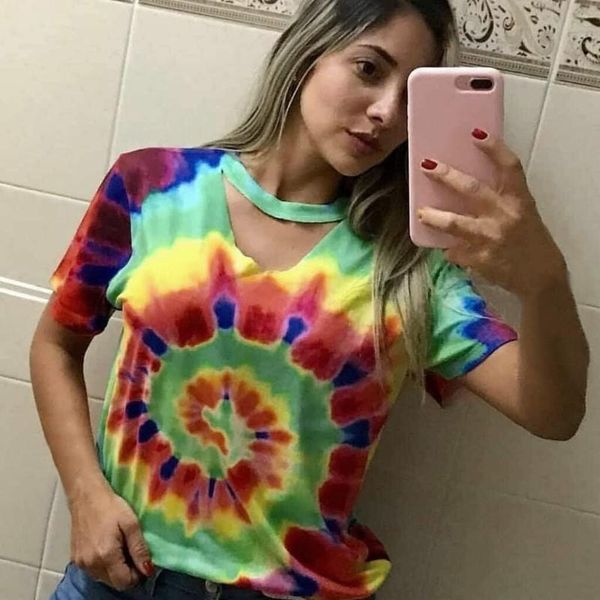 

sagace 2020 new t shirt women tie-dye hollow out harajuku tshirt summer short sleeve korean punk t-shirt camiseta feminina, White