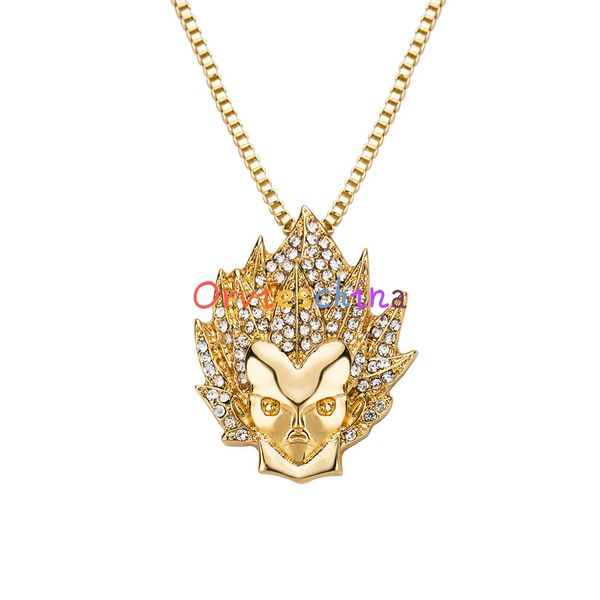 

2020 designer explosion cartoon portrait pendant necklace long 14k dragon ball wukong new european and american accessories, Black