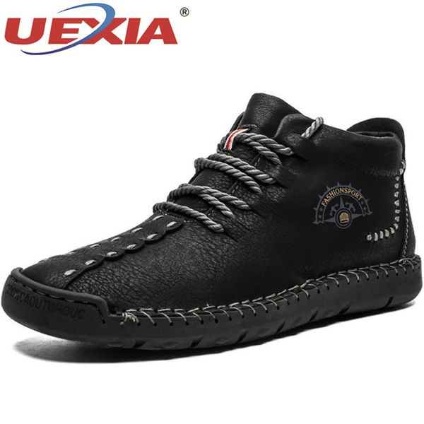 

uexia handmade men's boots winter with fur plush warm snow boots men shoes footwear fashion male winter leather ankle size 38-50, Black