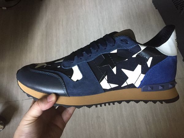 

size 35-46 women/mens casual shoes camouflage genuine leather lace up couple star shoes rivets flat shoes t05, Black