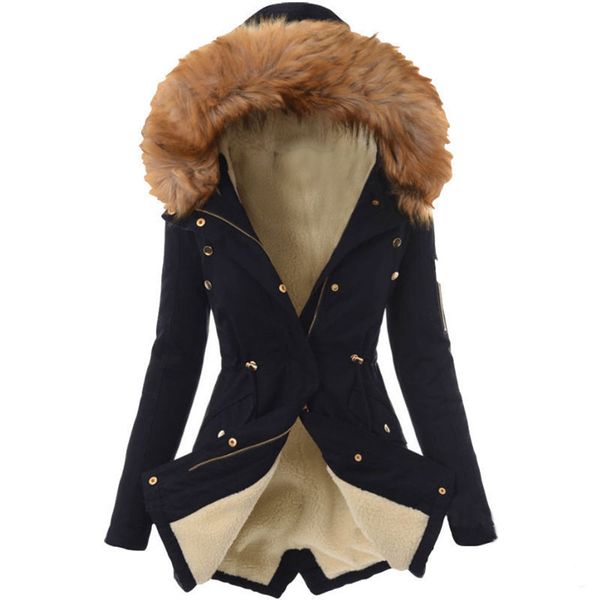 

parkas women down jacket faux fur fleece 2019 winter jackets women's clothing thick snow warmness xxl black parka hood outerwear