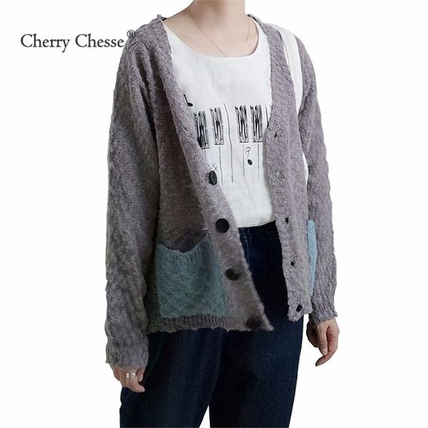 

cherry chesse women sweater pocket button cardigans female autumn spring sweater, White;black