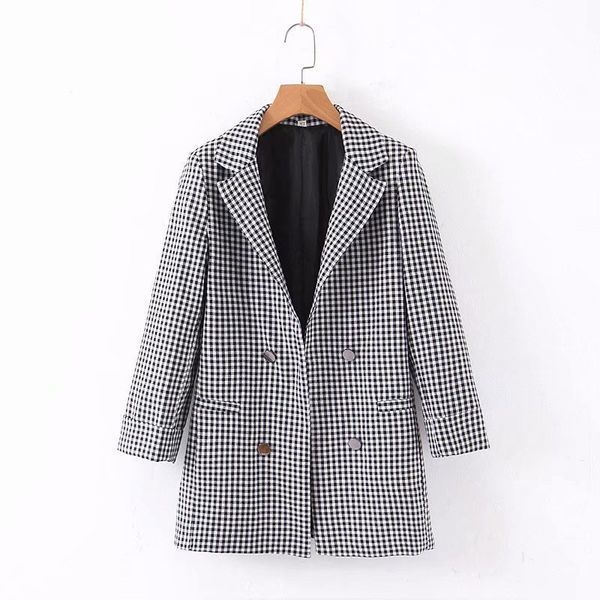 

autumn office lady plaid blazer women suit blazers mujer formal jackets women grid suit, White;black
