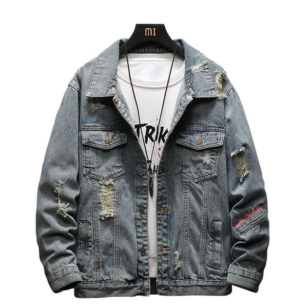 

men jacket 2020 new spring and autumn fashion trend hole embroidery loose denim mens jackets and coats, Black;brown