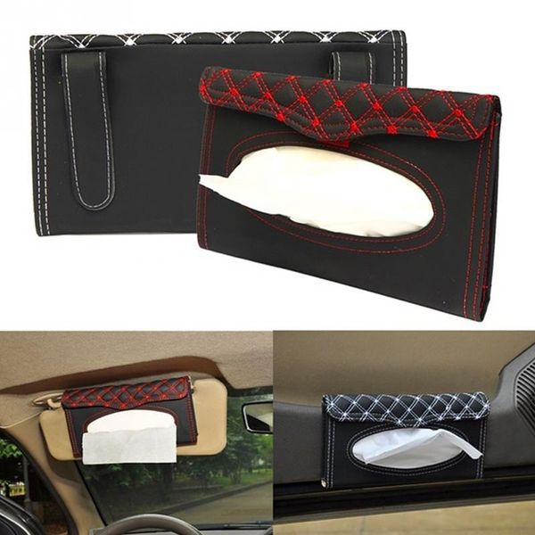 

universal sun visor mount tissue box pu leather cover car styling interior accessories
