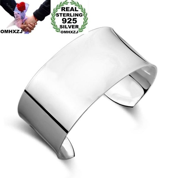

omhxzj wholesale personality fashion woman girl gift silver simple blank wide 925 sterling silver cuff bangle bracelet br142, Golden;silver