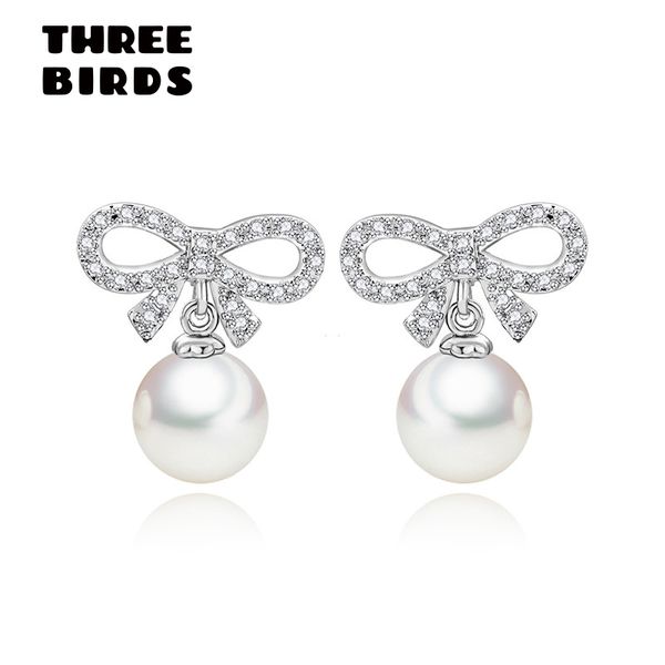 

tiny trendy cubic zirconia silver bowkont pearl stud earrings luxury charm earrings for women and girls jewelry, Golden;silver