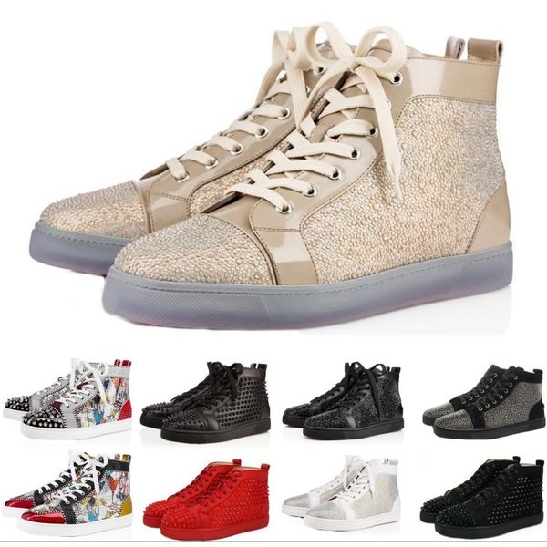 

Top Quality Designer Red Bottoms Sneakers Studded Spikes Flats Shoes Designer Luxury Red Bottoms For Men Women