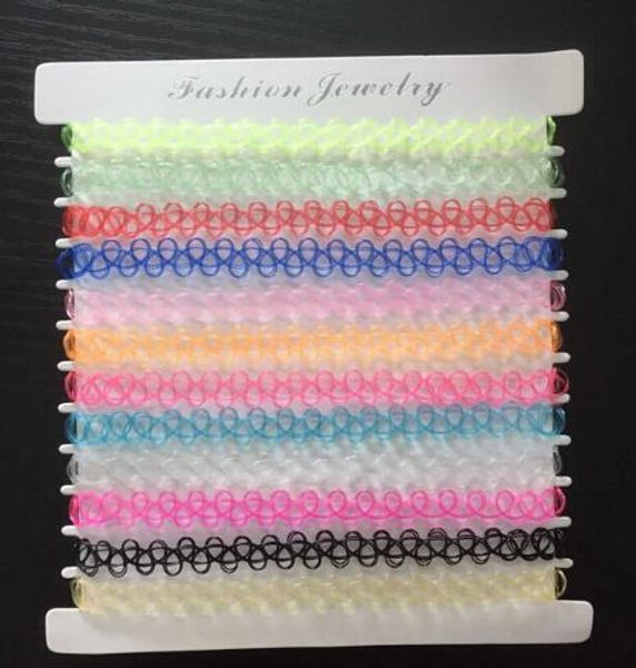 

12 pcs pack fashion collares stretch tattoo choker necklaces women girls punk retro gothic elastic pendants necklace party gift, Silver