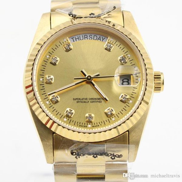 

2018 mens gold watches sapphire glass gold dial automatic self winding quality men wristwatches, Slivery;brown
