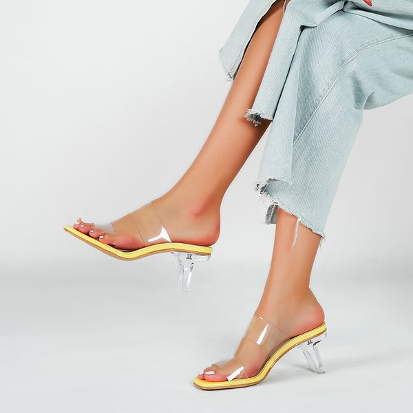 

2020 fashion summer big size transparent square high heel womens sandals, Black