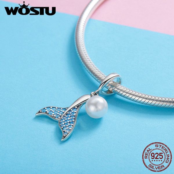 

wostu real 925 стерлингового серебра mermaid tail элегантный pearl cz charm beads приспосабливать ювелирные изделия браслет способа женщин п, Bronze;silver