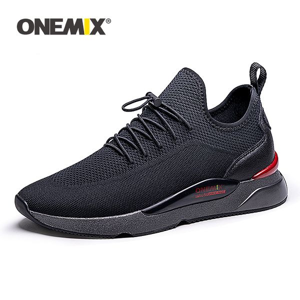 

onemix 2020 men walking sneakers black outdoor sport shoes air cushion flats training athletic male slip on running shoes