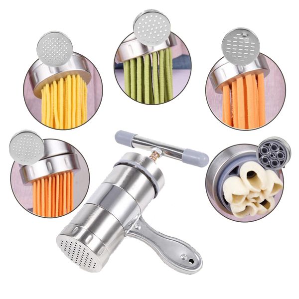 

manual noodle maker press pasta machine crank cutter fruits juicer cookware with 5 pressing moulds making spaghetti kitchenware
