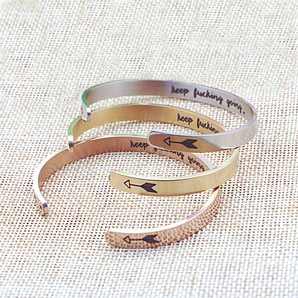 

inspirational bracelet silver /gold keep going cuff bracelets bangles for women men titanium steel jewelry friend gifts, Black