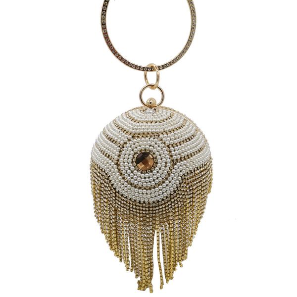 

boutique de fgg vintage diamond tassels round ball women beaded evening purse and handbag wedding bridal crystal clutch bag