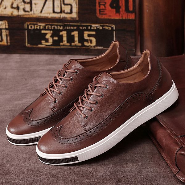 

Genuine Leather Male Flat Shoes Black Brown Cowskin Upper Rubber Sole Casual Shoes High Quality Mens Brogues