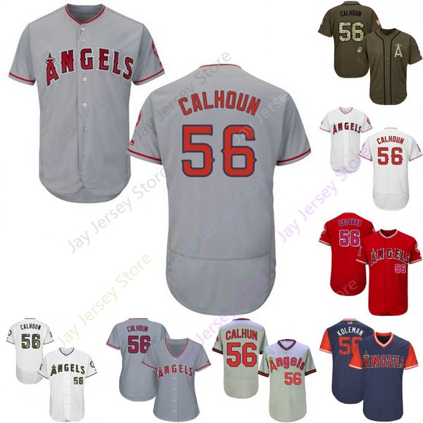

2019 Los Angeles 56Kole Calhoun Jersey Angels of Anaheim Jerseys CoolBase Flexbase Home Away White Black Red Grey Pullover Button Men Women