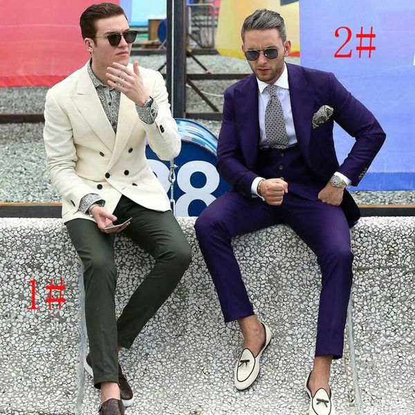 

double breasted ivory men suits for wedding purple terno masculino 2piece(jacket+pants)groom tuxedo suits men blazer tailored costume homme, Black;gray