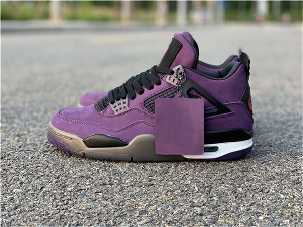 

2019 authentic 4 travis scott x 4s cactus jack iv limied basketball shoes purple suede sports sneakers with box 308497-510