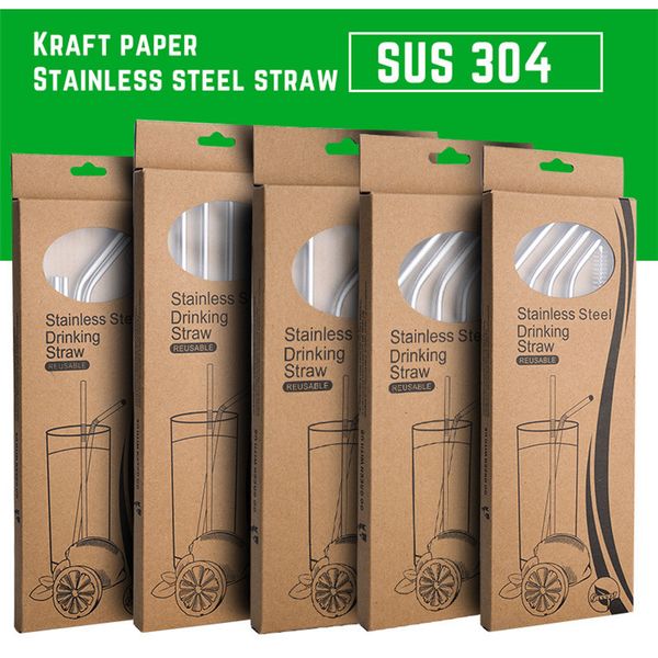 

straw stainless steel 304 straw bottle drink straw with retail package cardboard box eight combinations available