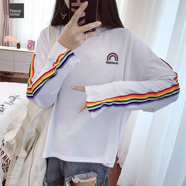 

футболки радуга kawaii mouw soft сыпучие совет работа стиль женщин чай красивая мода женская футболка все корейский матч, White