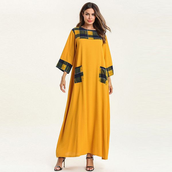 

muslim dress women abaya dubai bangladesh islamic clothing plus size 4xl kaftan arabic abayas turkish pockets yellow robe 2020, Red