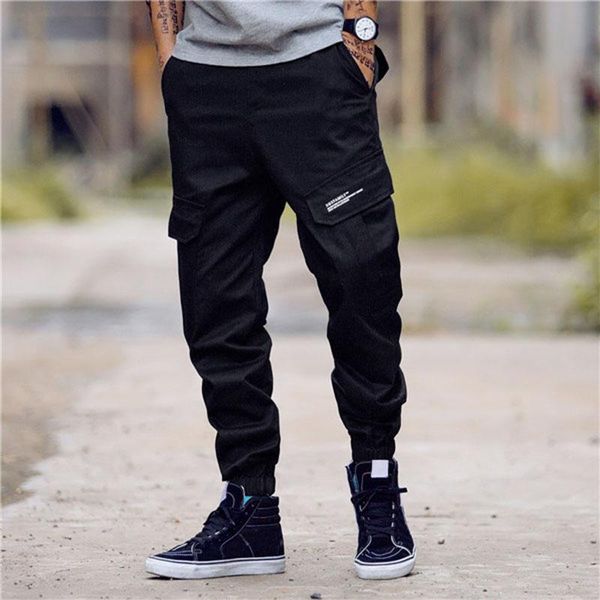 

mens designer track pant casual style mens camouflage joggers pants track pants sell cargo pant trousers elastic waist men 28-40, Black