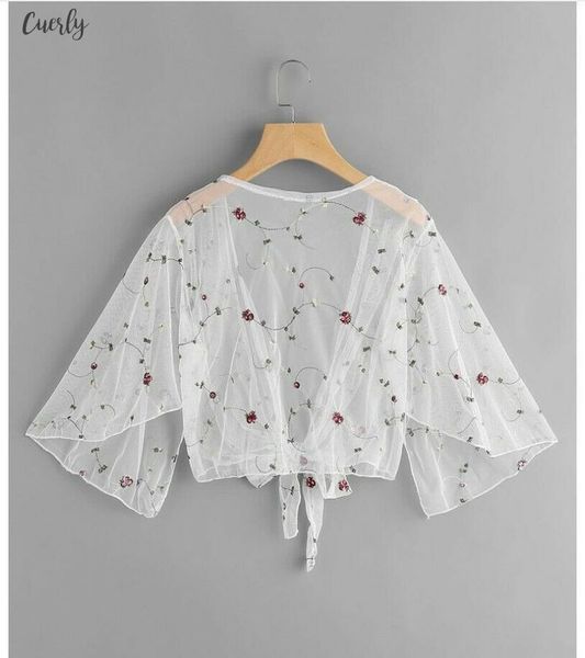 

womens and blouses summer floral blouse shirt cardigan thin outwear hollow out blouse cover up blusas femininas elegante, White