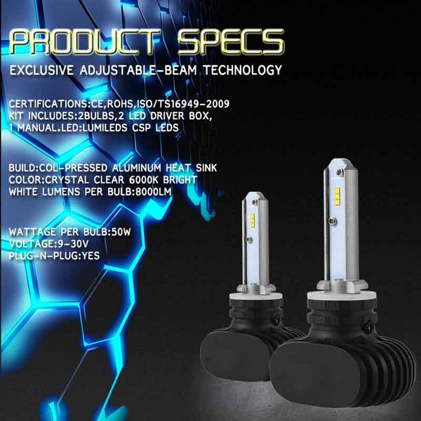 

car 880 led headlight bulbs 50w 8000lm 6000k all-in-one conversion kit chips bulb for drl fog lights
