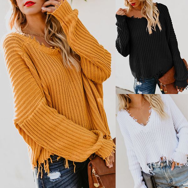 

fashion 3 colors v neck sweater women jumpers autumn pullovers casual long sleeve knitted sweaters pull femme sj3049, White;black