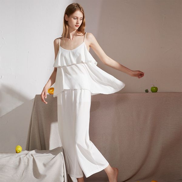 

summer sleepwear pajamas set for women ruffle sleep bottoms long pants nightwear clothing comfortable home wear clothes, Black;red