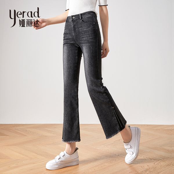 

yerad autumn new woman black jeans flare jeans slim bell bottom stretchy denim pants, Blue