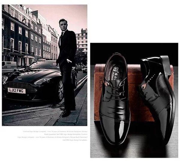 

black leather shoes men's korean version of the trend british tip lacquer leather business dress with men's leather shoes work sho