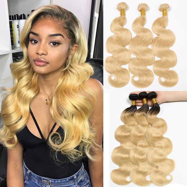 

ombre body wave связки бразильские волосы ткать связки 1b 613 two tone dark roots 3 bundle deals human hair extension remy beyo, Black