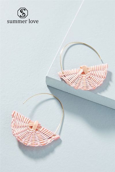 

2019 new handmade woven rattan u shaped dangle earring for women fashion creative alloy hook drop earring trendy jewelry gift, Silver
