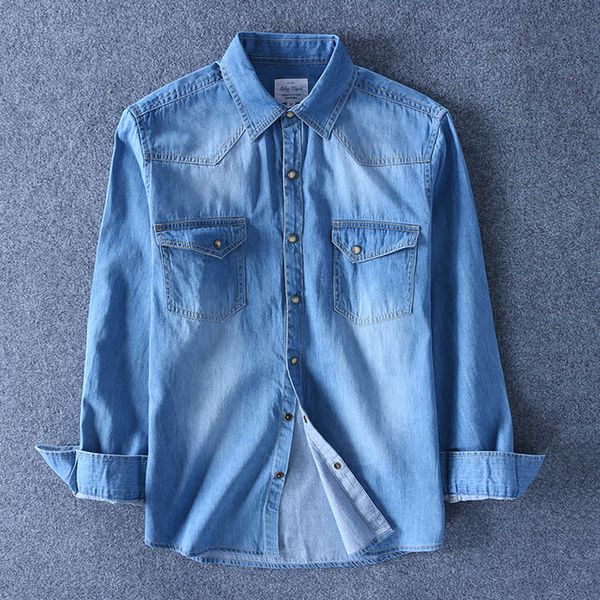 

men spring autumn denim thin shirt long sleeve soft cotton two pockets slim slight elastic jeans cowboy 4xl fast shipping, White;black