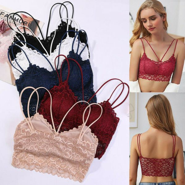

women spaghetti strap v neck vest bras crop top sexy lace hollow out bras casual, Red;black