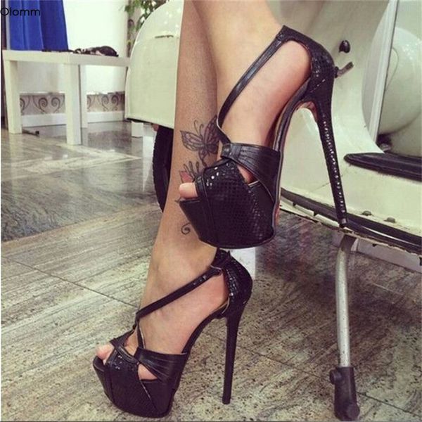 

rontic модные женские туфли на платформе сандалии sexy stiletto высокие каблуки сандалии peep toe элегантный черный вечерние туфли для женщи, Black