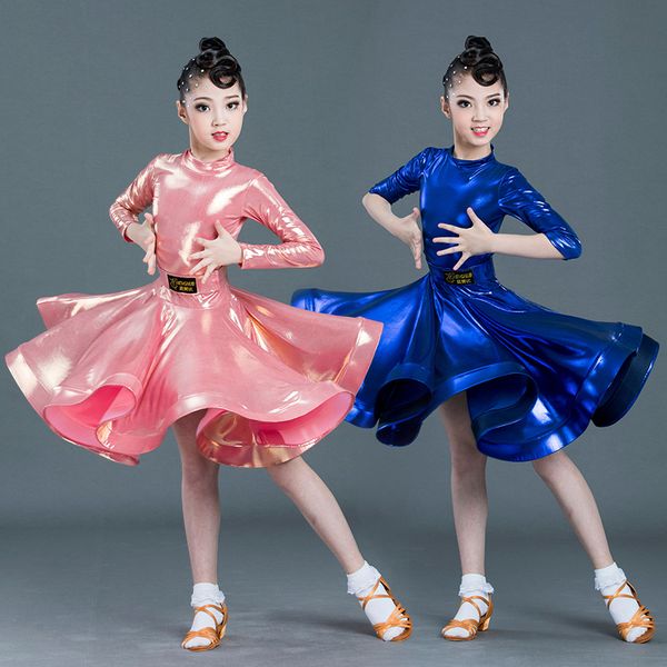 

children's latin dance dress long/middle sleeves salsa dancing performance costume girls ballroom stage competition wear dl5169, Black;red