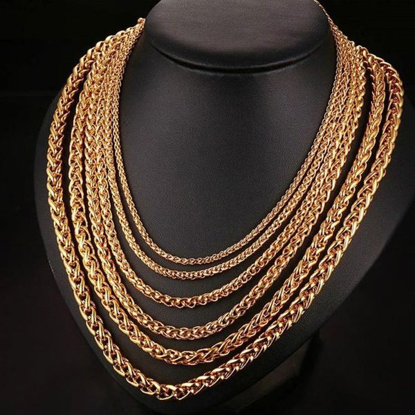 

stainless steel gold silver plated triple rope chain long necklace 3/4/5/6/8mm wheat link necklace wholesale men women jewelry