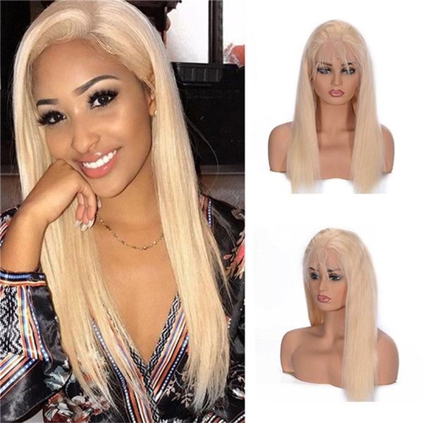

613 blonde silky straight lace front wig full lace wigs human hair pre plucked hairline with baby hair brazilian peruvian hair, Black;brown