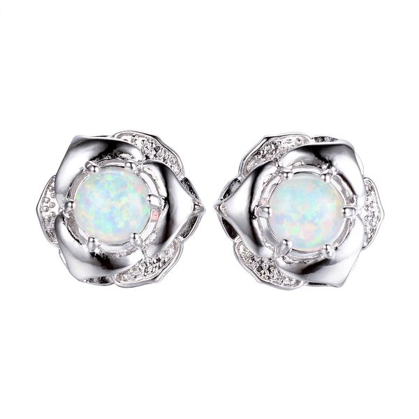 

new classic platinum opal six-claw round flower-shaped earrings simple beautiful wedding earrings jewelry, Golden;silver