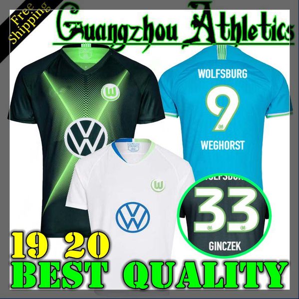 

19 20 vfl wolf burg occer jer ey home away third 2019 2020 weghor t ginczek rou illon teffen malli thail football hirt, Black;yellow