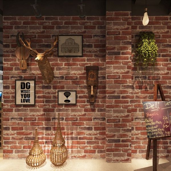 Faux 3D rústico Vintage Bricks Wallpaper rolo de vinil PVC Papel de parede retro Loft industrial Vermelho Castanho Cinzento impermeável lavável